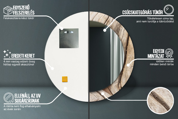 Bedrukte ronde spiegel Gebarsten hout