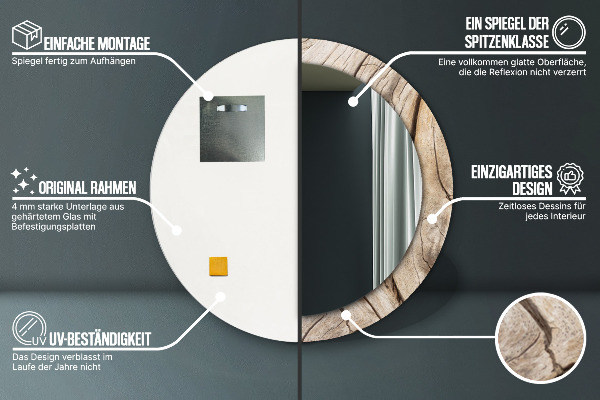 Bedrukte ronde spiegel Gebarsten hout