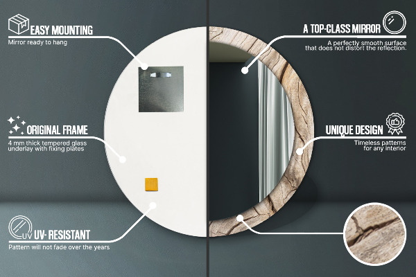 Bedrukte ronde spiegel Gebarsten hout