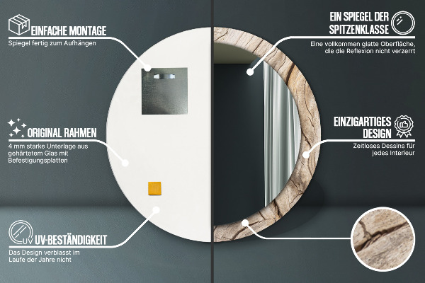 Bedrukte ronde spiegel Gebarsten hout