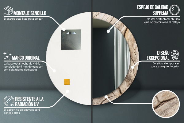 Bedrukte ronde spiegel Gebarsten hout