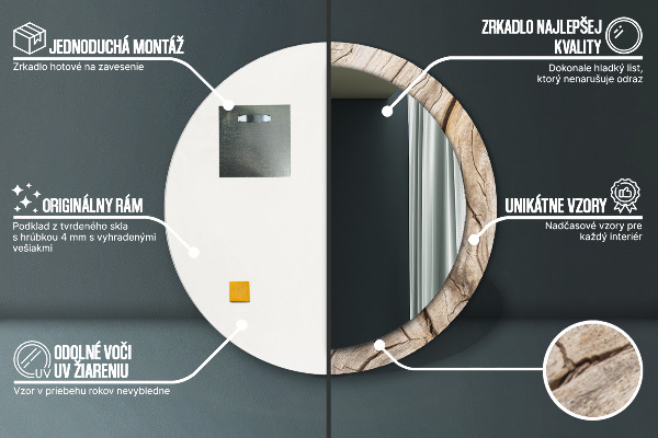 Bedrukte ronde spiegel Gebarsten hout