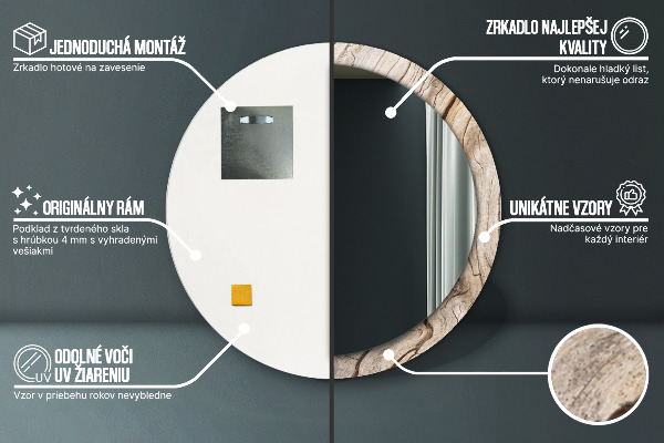 Bedrukte ronde spiegel Gebarsten hout