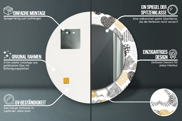 Ronde spiegel met bedrukte lijst Doodle harten