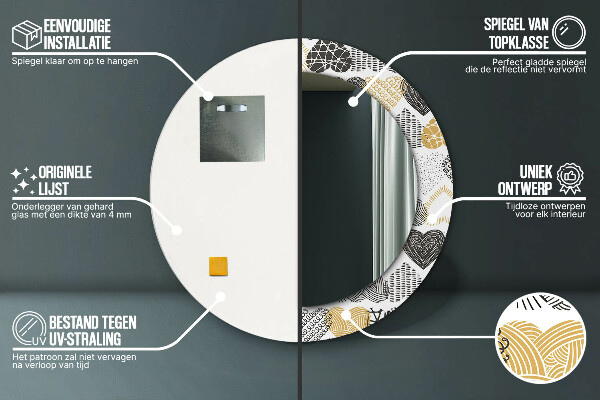 Ronde spiegel met bedrukte lijst Doodle harten