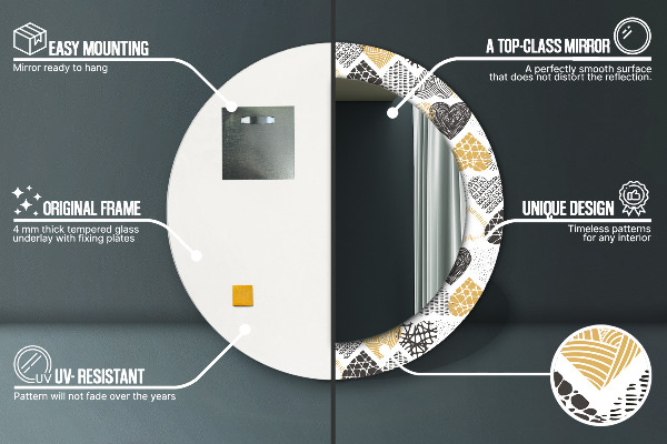 Ronde spiegel met bedrukte lijst Doodle harten