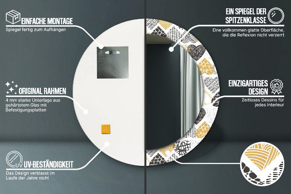 Ronde spiegel met bedrukte lijst Doodle harten