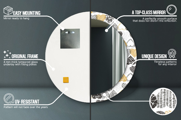 Ronde spiegel met bedrukte lijst Doodle harten