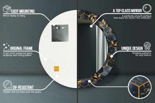 Ronde wandspiegel met print Marmeren zeshoek