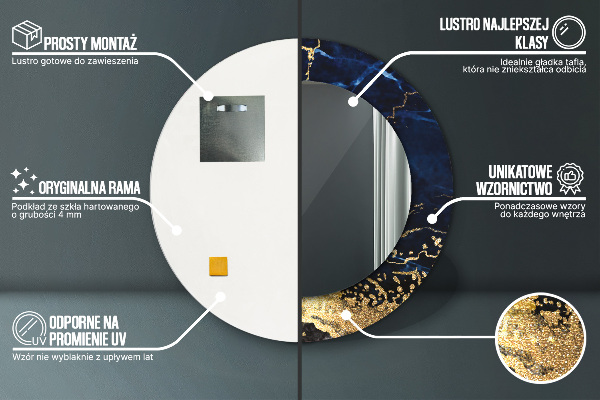 Bedrukte ronde spiegel Blauw marmer