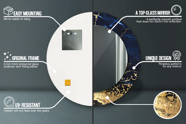 Bedrukte ronde spiegel Blauw marmer