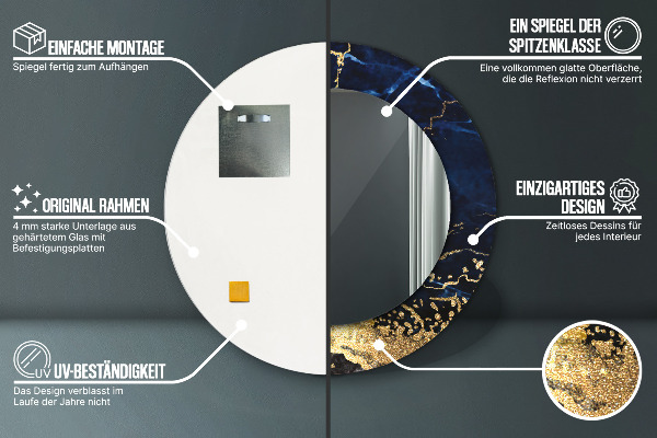 Bedrukte ronde spiegel Blauw marmer