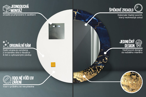 Bedrukte ronde spiegel Blauw marmer