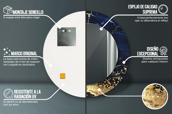 Bedrukte ronde spiegel Blauw marmer