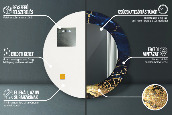 Bedrukte ronde spiegel Blauw marmer