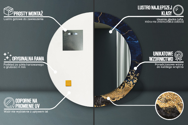 Bedrukte ronde spiegel Blauw marmer