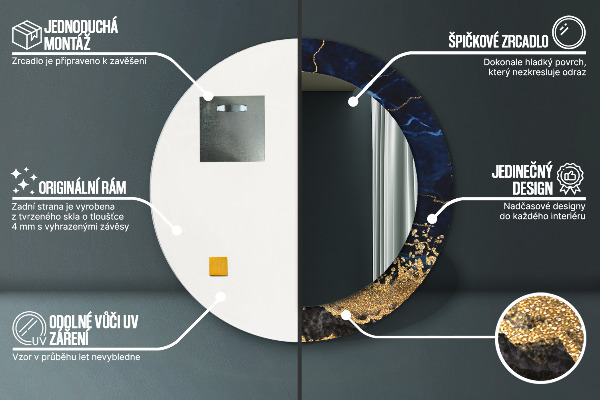 Bedrukte ronde spiegel Blauw marmer