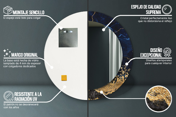 Bedrukte ronde spiegel Blauw marmer