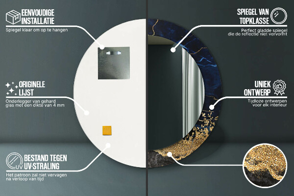 Bedrukte ronde spiegel Blauw marmer