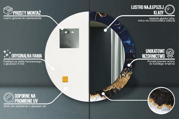 Bedrukte ronde spiegel Blauw marmer