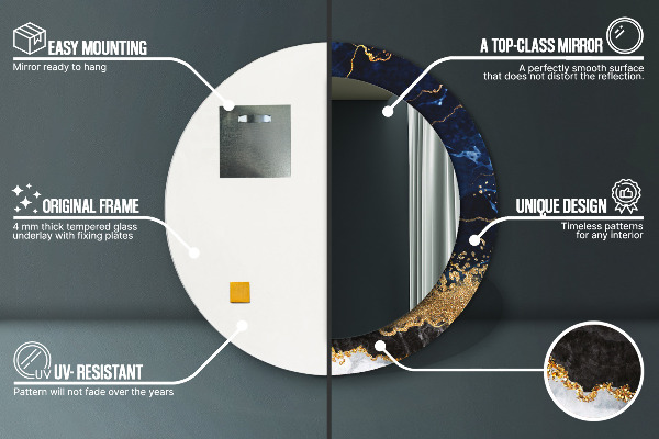 Bedrukte ronde spiegel Blauw marmer