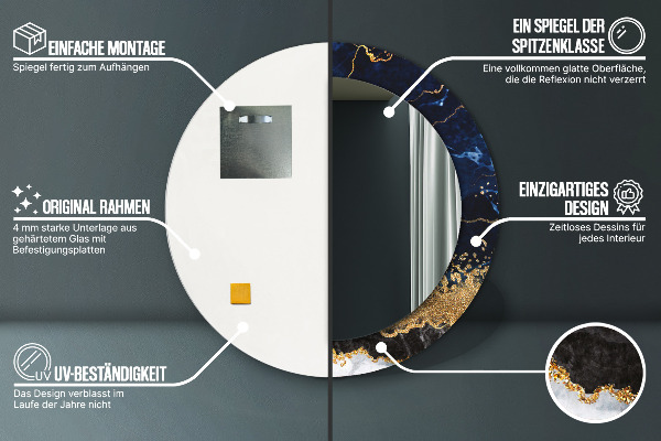 Bedrukte ronde spiegel Blauw marmer