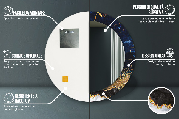 Bedrukte ronde spiegel Blauw marmer