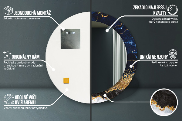 Bedrukte ronde spiegel Blauw marmer