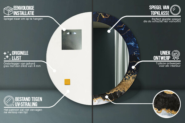 Bedrukte ronde spiegel Blauw marmer