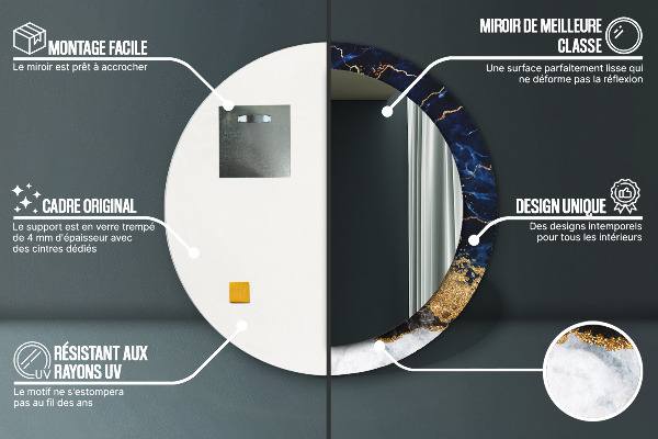 Bedrukte ronde spiegel Blauw marmer