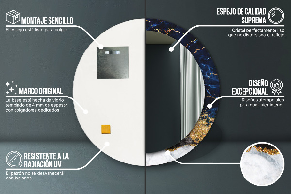 Bedrukte ronde spiegel Blauw marmer