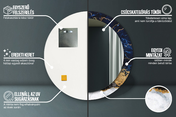 Bedrukte ronde spiegel Blauw marmer