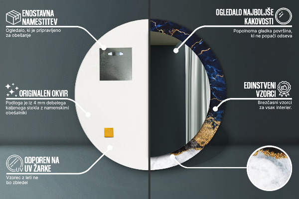 Bedrukte ronde spiegel Blauw marmer