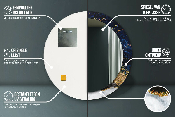 Bedrukte ronde spiegel Blauw marmer