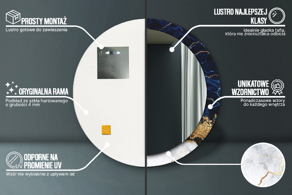 Bedrukte ronde spiegel Blauw marmer