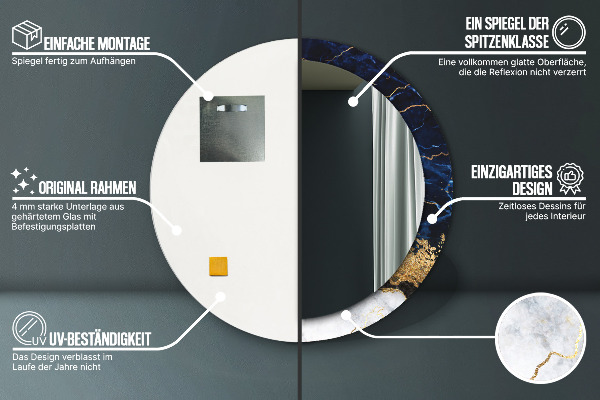 Bedrukte ronde spiegel Blauw marmer