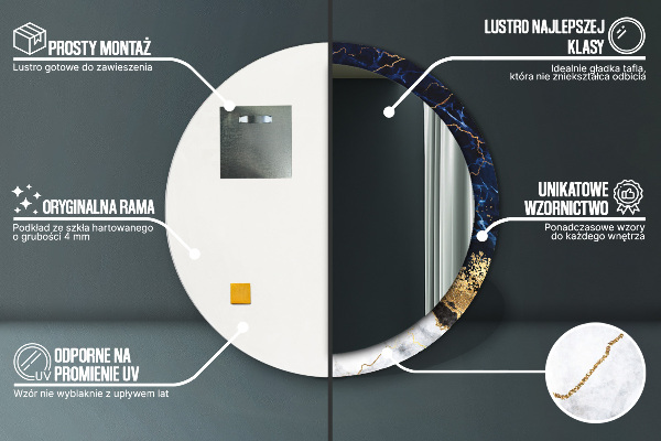 Bedrukte ronde spiegel Blauw marmer