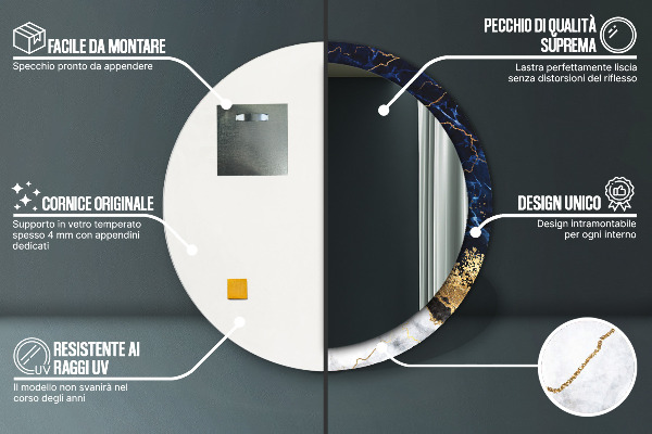 Bedrukte ronde spiegel Blauw marmer