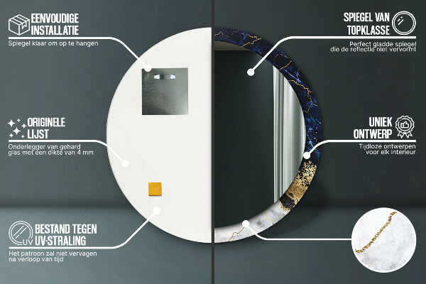 Bedrukte ronde spiegel Blauw marmer