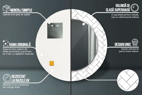 Ronde spiegel met decoratie Visgraat