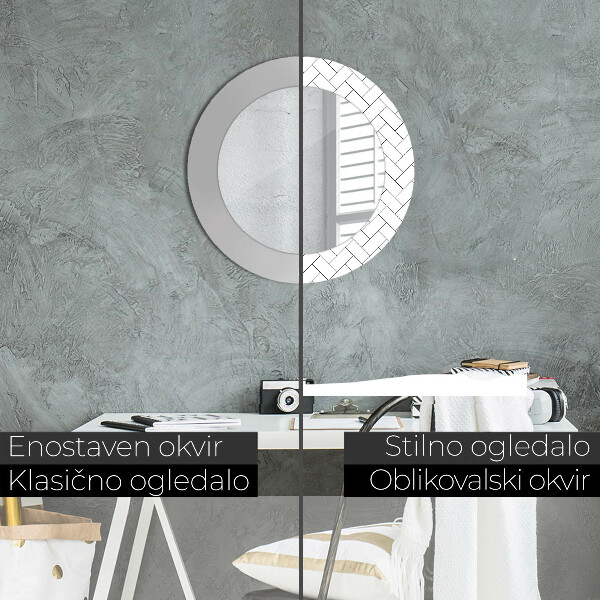 Ronde spiegel met decoratie Visgraat