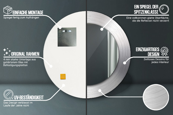 Ronde spiegel met bedrukte lijst Glanzend staal