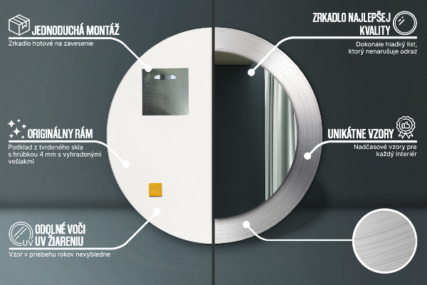 Ronde spiegel met bedrukte lijst Glanzend staal