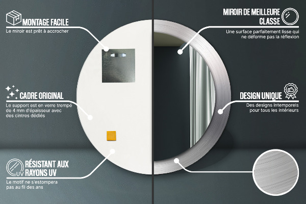 Ronde spiegel met bedrukte lijst Glanzend staal