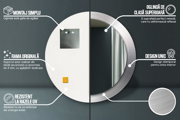 Ronde spiegel met bedrukte lijst Glanzend staal