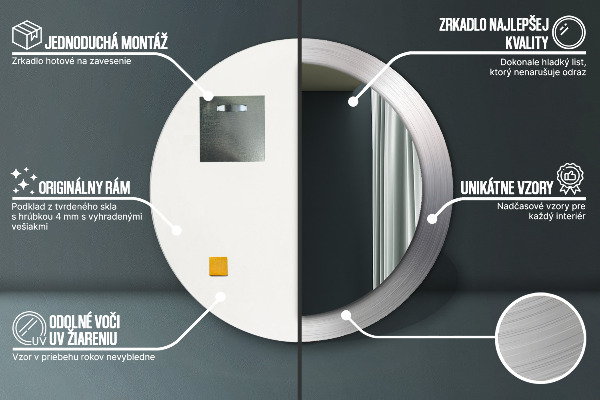 Ronde spiegel met bedrukte lijst Glanzend staal