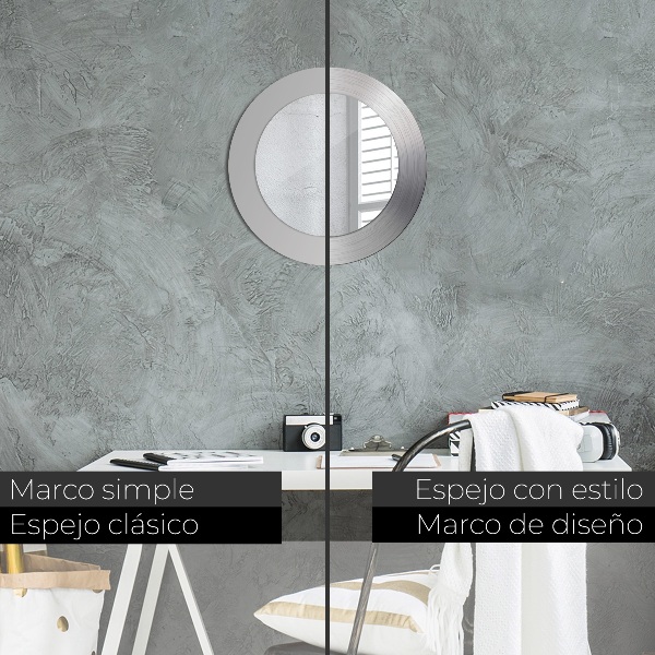 Ronde spiegel met bedrukte lijst Glanzend staal