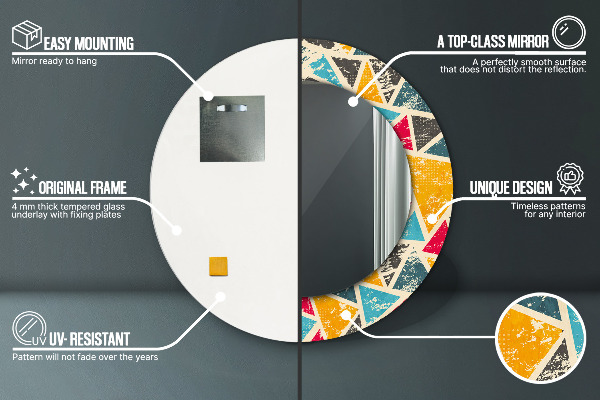 Ronde wandspiegel met print Retro-compositie