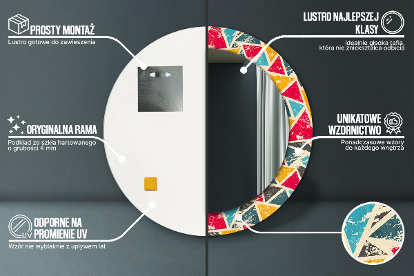 Ronde wandspiegel met print Retro-compositie