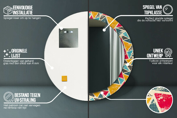 Ronde wandspiegel met print Retro-compositie